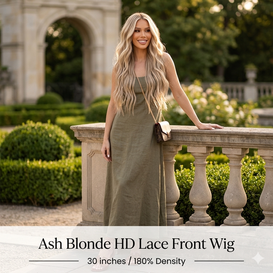 30” Ash Blonde Balayage HD Lace Front Wig – 180% Density